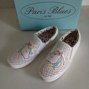 NWT Paris Blues embroidered pastel rainbow unicorn slip on sneakers girls size 4